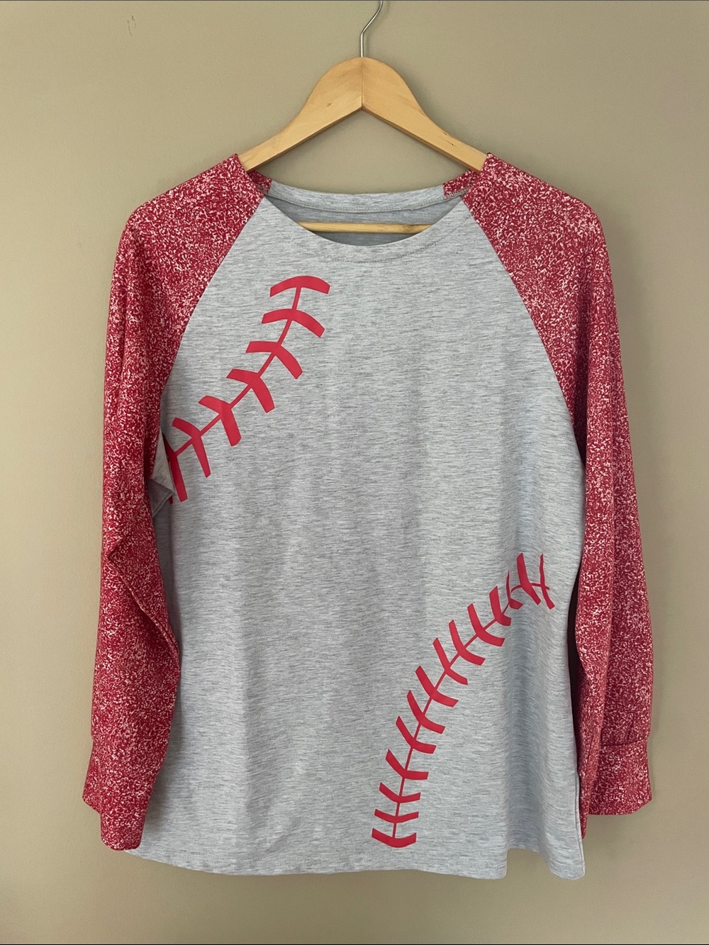 Trendy boutique Heather Gray & Red Baseball Raglan Long Sleeve Tee